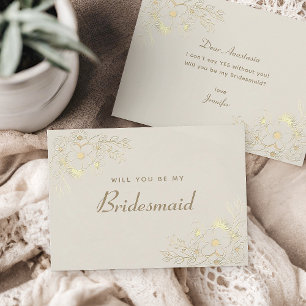 Ivory Gold Floral Bridesmaid Proposal Card