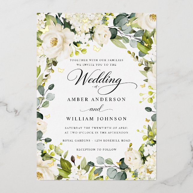 Ivory Gold Floral Butterfly Wedding  (Front)
