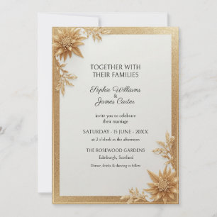 Ivory Gold Floral Glitter Wedding Invitation