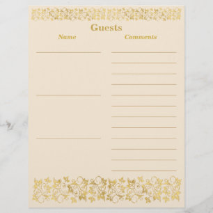 Ivory, Gold Floral Guest Book Paper