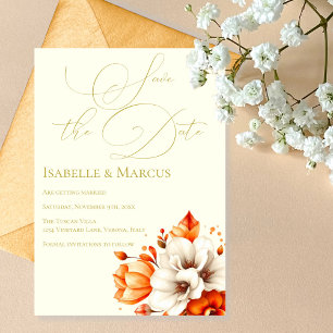  Ivory & Gold Floral Save the Date Wedding Invitation