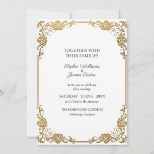 Ivory Gold Floral Vine Wedding Invitation