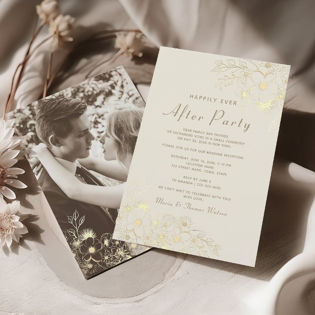 Ivory Gold Floral Wedding After Party Invite (Creator Uploaded)