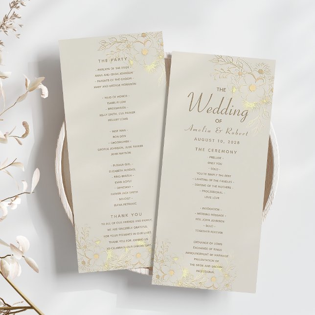 Ivory Gold Floral Wedding Ceremony Program Programme (Creator Uploaded)