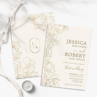 Ivory Gold Floral Wedding Invitation