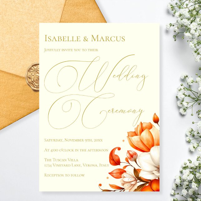 Ivory & Gold Floral Wedding Invitation (Ivory & Gold Floral Wedding Invitation)