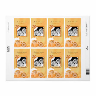 Ivory Gold Floral Wedding Photo Favour Wine Labels