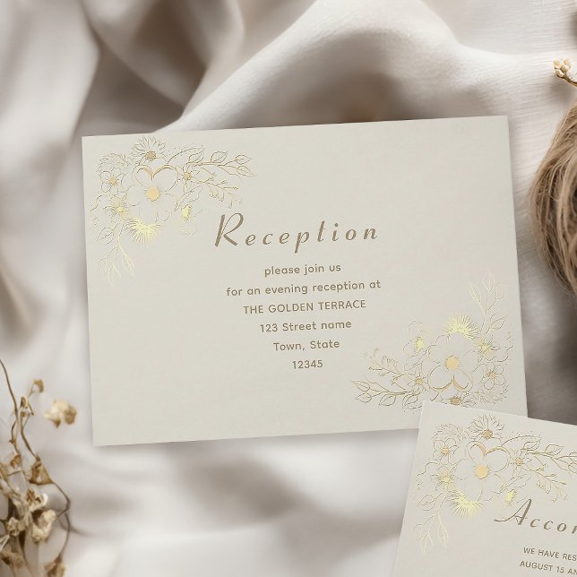 Ivory Gold Floral Wedding Reception Card (Creator Uploaded)