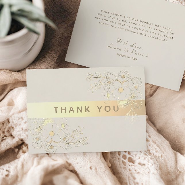 Ivory Gold Floral Wedding Thank You Card (Creator Uploaded)