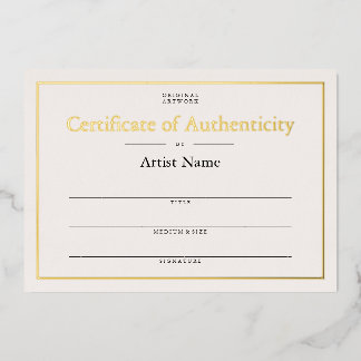 Ivory Gold Foil Certificate of Authenticity Art