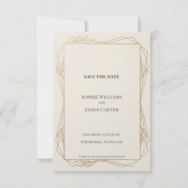 Ivory Gold Geometric Save The Date (Front)