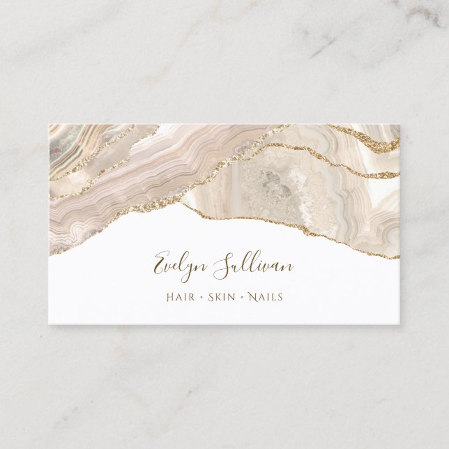 Ivory gold glitter agate business card (Front)