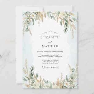 Ivory Gold Leafy Wedding Invitation