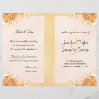 Ivory Gold Peach Floral Bi-Fold Wedding Programs