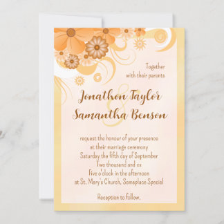 Ivory Gold & Peach Hibiscus Floral Elegant Invite