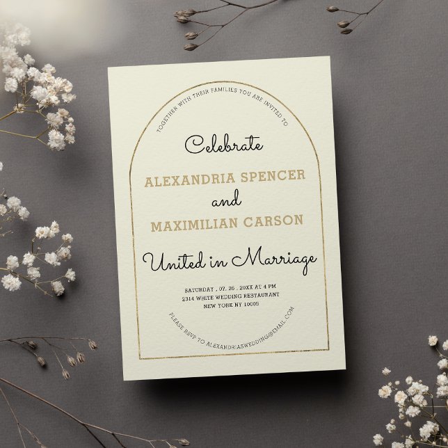Ivory gold playful unique calligraphy wedding  invitation (Ivory gold playful unique calligraphy wedding)