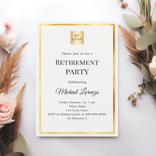 Ivory gold retirement party business logo invitation