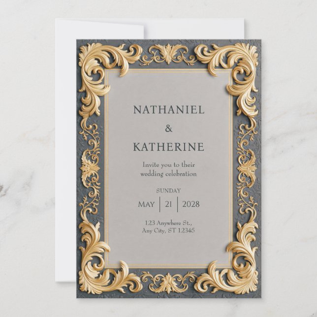 Ivory Gold Rococo Wedding Invitation (Front)