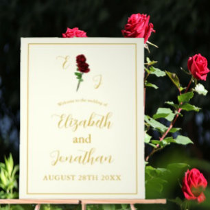 Ivory Gold Rose Wedding Acrylic Sign