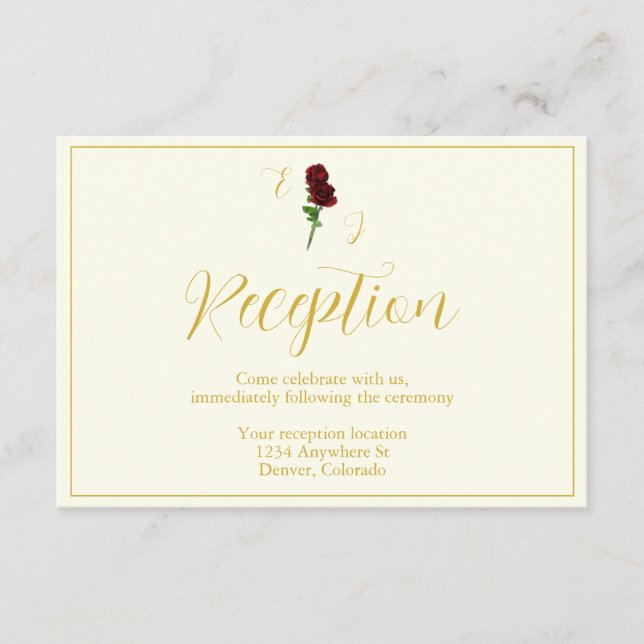 Ivory Gold Rose Wedding Reception Enclosure Card (Front)