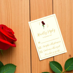 Ivory Gold Rose Wedding RSVP Card