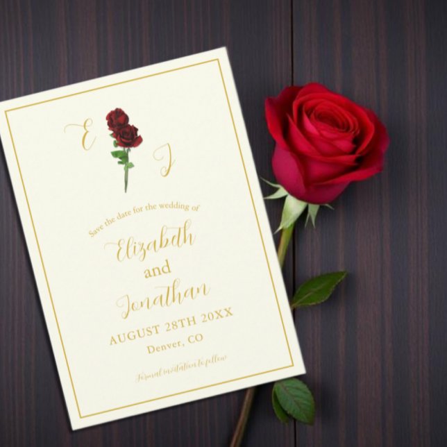 Ivory Gold Rose Wedding Save The Date (Creator Uploaded)