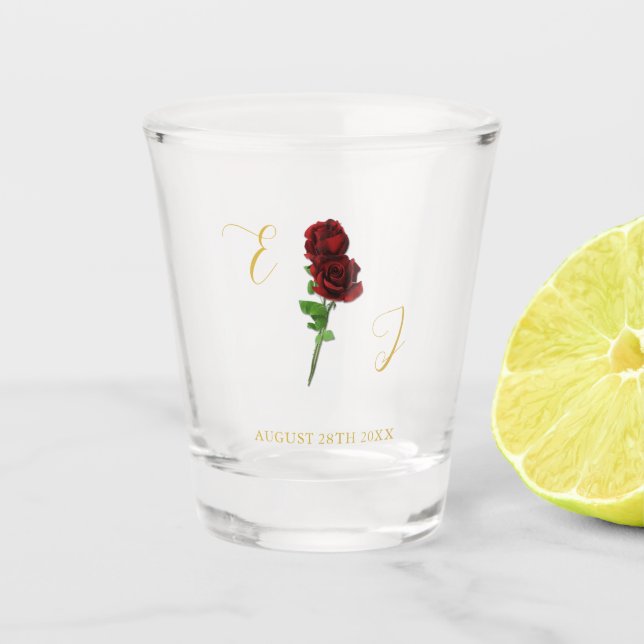 Ivory Gold Rose Wedding Shot Glass (Front)