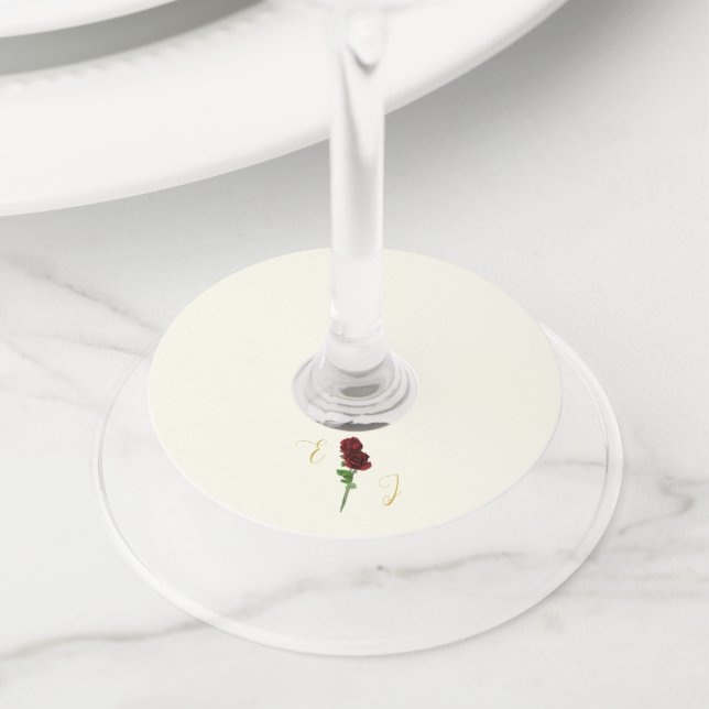 Ivory Gold Rose Wedding Wine Glass Tag (Close Up)