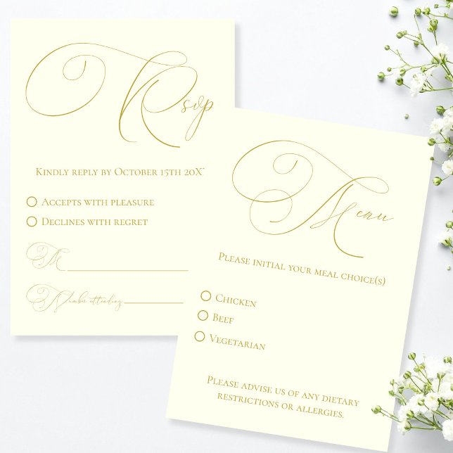 Ivory & Gold RSVP with Meal Choice Response Card (Ivory & Gold RSVP with Meal Choice Response Card)