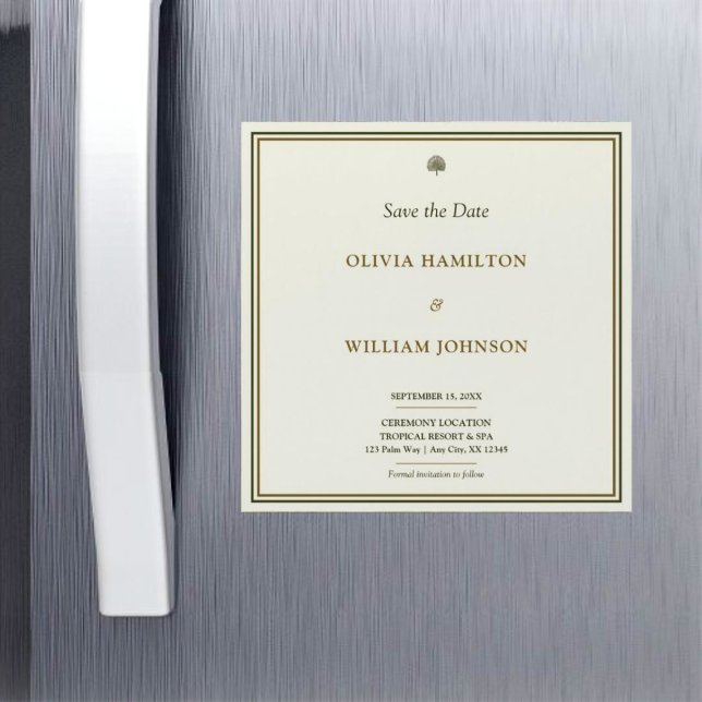 Ivory & Gold Typography Save the Date Magnet (An elegant, timeless, ivory keepsake save the date magnet that ensures no one forgets your big day.)