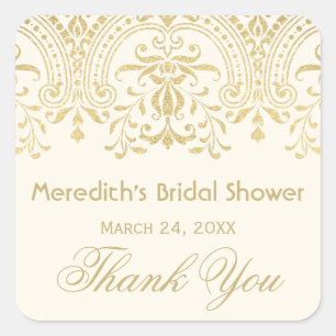 Ivory Gold Vintage Glamour Wedding Bridal Shower Square Sticker