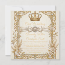 Ivory Gold Wedding Invitation Elegant Royal Crown