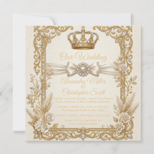 Ivory Gold Wedding Invitation Elegant Royal Crown
