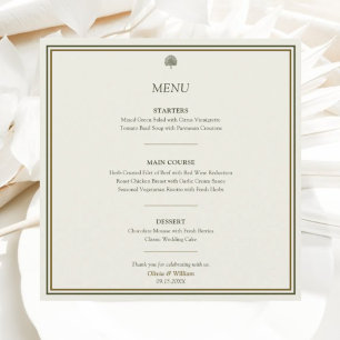 Ivory & Gold Wedding Menu Card   Elegant Classic