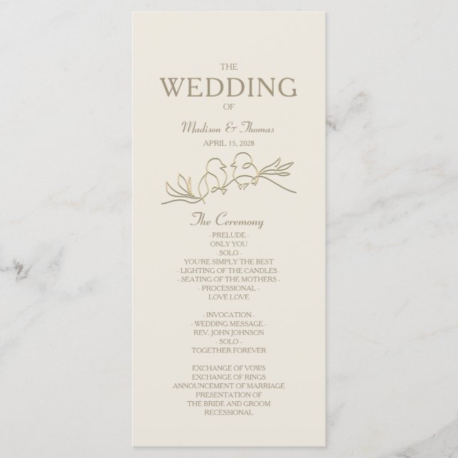 Ivory Gold Wedding Program Programme (Front)