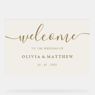 Ivory Gold Wedding Welcome Acrylic Sign