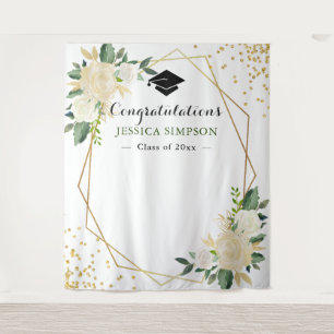 Ivory Golden Floral Modern Photo Grad Backdrop Tapestry