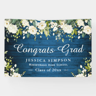 Ivory Golden Floral Rustic Graduation Graduate Ban Banner