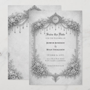 Ivory Gothic wedding save the date invitation