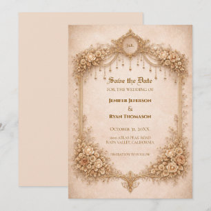 Ivory Gothic wedding save the date invitation