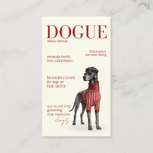 Ivory Great Dane Dogue Magazine Business Card (Front)
