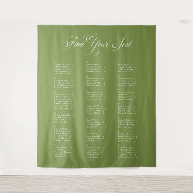 Ivory Green Alphabetical Wedding Seating Chart Tapestry (Front)