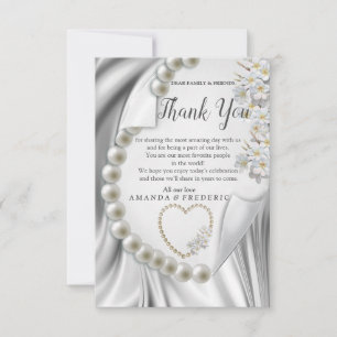 Ivory,Green,Blue,gold Silk & PearlsThank You card