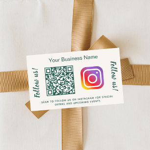 Ivory green business name qr code instagram rectangular sticker