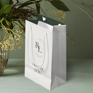 Ivory & Green   Floral Monogram Wedding Thank You Small Gift Bag