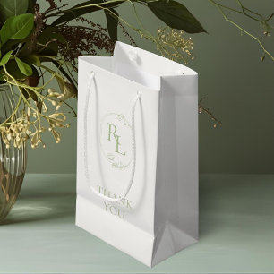 Ivory   Green Floral Monogram Wedding Thank You Small Gift Bag
