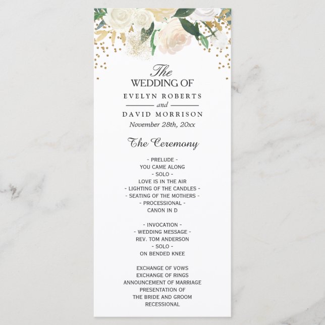 Ivory Green Floral Wedding Program Programme (Front)