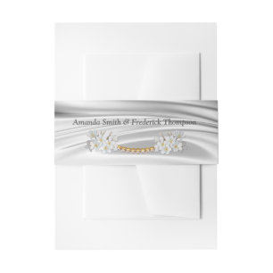 Ivory,Green,Gold,Blue Silk & Pearls Belly Band Invitation Belly Band