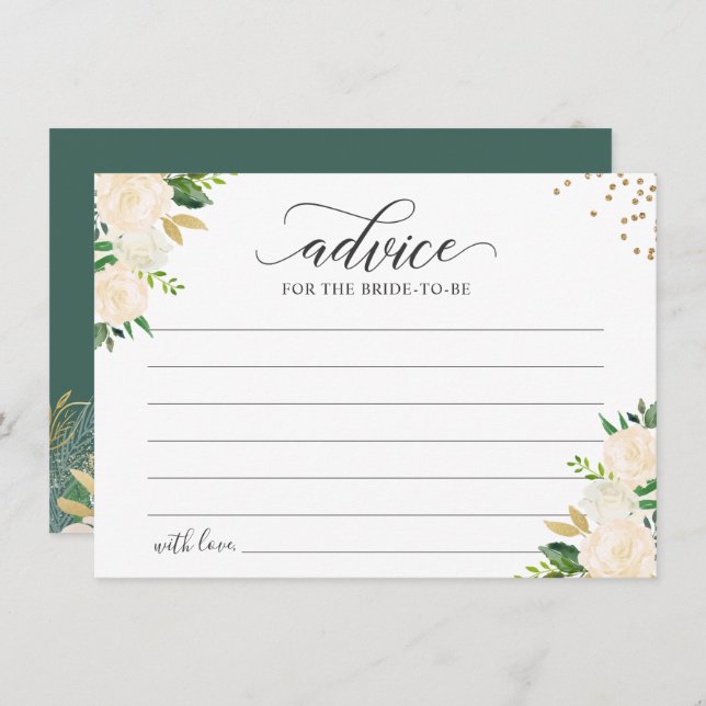 Ivory Green Gold Floral Greenery Words of Advice Card (Front/Back)