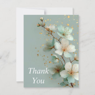Ivory, Green & Gold Floral Thank You Card